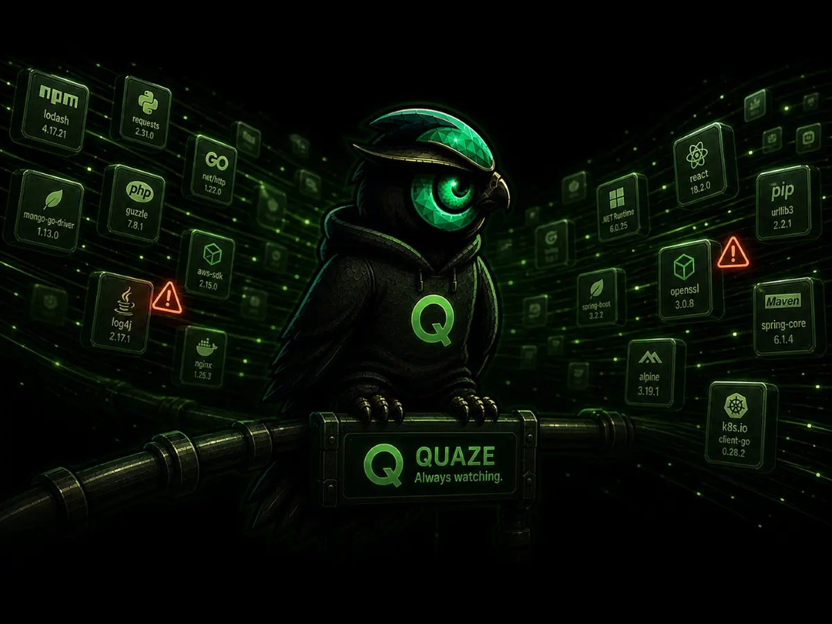 Quaze watching a stream of components for newly disclosed vulnerabilities